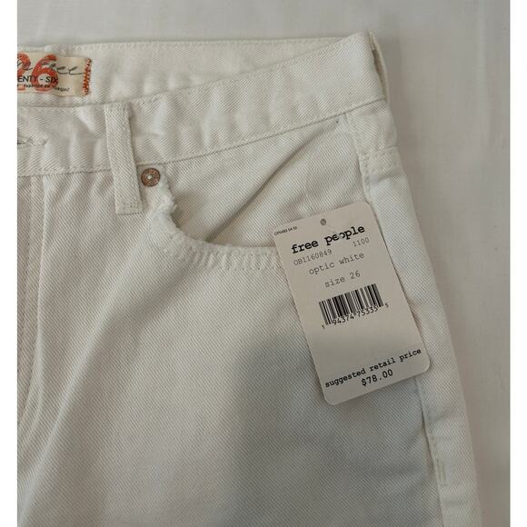 Free People women's Copped Distressed Straight Leg White Jeans - Picture 2 of 3
